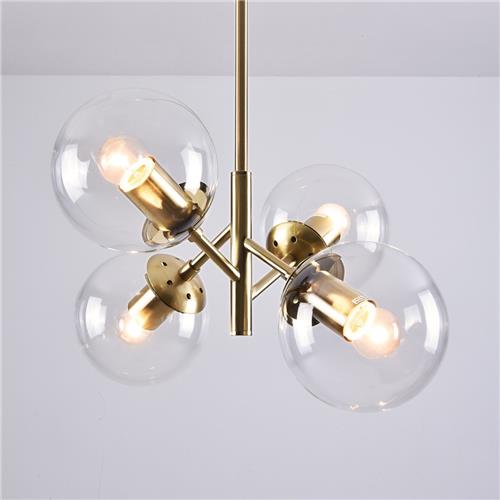 Retro hanglamp goud met transparant glas, 4-lichts - Florence