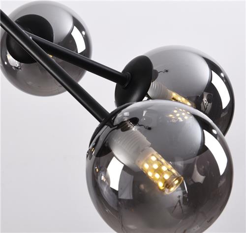 Zwarte plafondlamp met smoke glas en spiegeleffect, 6-lichts - Leon