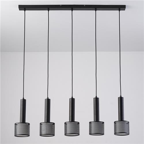 Zwarte industriële hanglamp, 5-lichts - Fosco