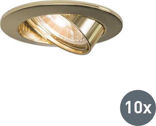 QAZQA edu led - Moderne Inbouwspot - 10 stuks - Ø 8.2 cm - Goud/messing - Woonkamer | Slaapkamer | Keuken