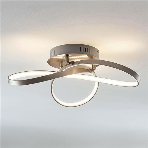 Lindby - LED plafondlamp- met dimmer - 1licht - aluminium, metaal, kunststof - H: 16.5 cm - mat nikkel, wit - Inclusief lichtbron