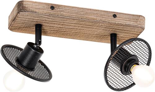 QAZQA jasmijn - Industriele Plafondspot | Spotje | Opbouwspot - 2 lichts - L 27 cm - Bruin - Industrieel - Woonkamer | Slaapkamer | Keuken