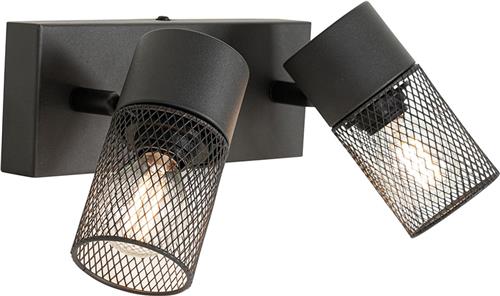 QAZQA jim - Industriele Plafondspot | Spotje | Opbouwspot - 2 lichts - L 31 cm - Zwart - Industrieel - Woonkamer | Slaapkamer | Keuken
