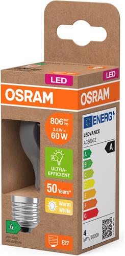 Osram Classic LED E27 Kogel Filament Helder 3.8W 806lm - 827 Zeer Warm Wit | Vervangt 60W