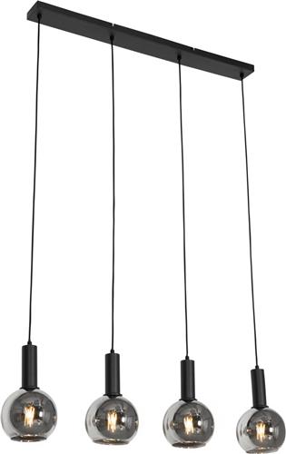 QAZQA josje - Art Deco Hanglamp eettafel - 4 lichts - L 90 cm - Zwart - Woonkamer | Slaapkamer | Keuken