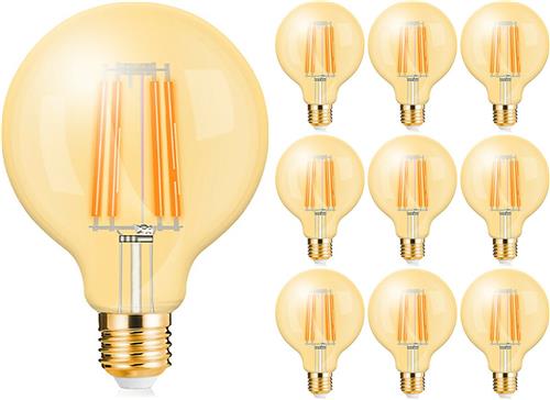 Voordeelpak 10x LED Lamp E27 Globe Filament - Brinton - Amber 6W 540lm - 822 Zeer Warm Wit 2200K - G125 | Vervangt 45W
