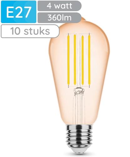 Modee E27 LED Lamp Dimbaar 4W - 300lm - 1800K - Warm Wit - LED Filament Amber ST64 - Vervangt 28W Halogeen Gloeilamp - 10 stuks