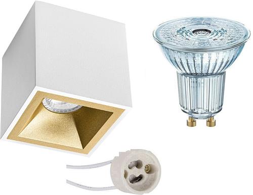 OSRAM - Opbouwspot Set - Parathom PAR16 940 36D - Proma Cliron Pro - GU10 Fitting - Dimbaar - Opbouw Vierkant - Mat Wit/Goud - 3.7W - Natuurlijk Wit 4000K - Verdiept - 90mm