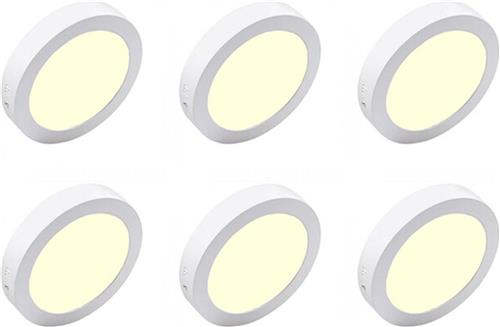 LED Downlight 6 Pack - Opbouw - Rond 18W - Warm Wit 3000K - Mat Wit Aluminium - Ø225mm