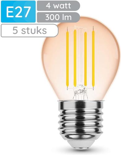 Modee E27 LED Lamp Dimbaar 4W - 300lm - 1800K - Warm Wit - LED Filament Amber Globe Mini P45 - Vervangt 28W Halogeen Gloeilamp - 5 stuks