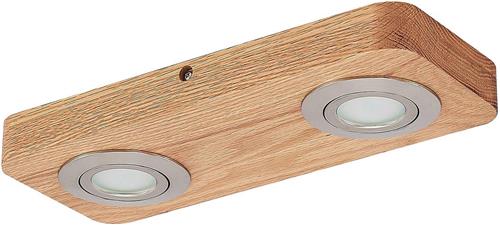Lindby - plafondlamp hout - 2lichts - eikenhout, ABS, polycarbonaat - H: 3.7 cm - licht hout, satijn nikkel - Inclusief lichtbronnen