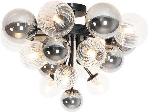 QAZQA bonnie - Art Deco Plafondlamp - 10 lichts - Ø 52 cm - Zwart - Woonkamer | Slaapkamer | Keuken