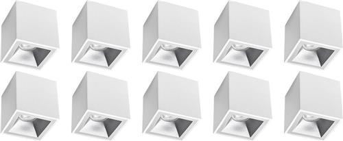 Opbouwspot 10 Pack - Pragmi Cliron Pro - GU10 Fitting - Opbouw Vierkant - Mat Wit/Zilver - Aluminium - Verdiept - Ø90mm