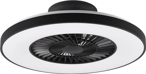 LED Plafondlamp met Ventilator - Plafondventilator - Torna Halma - 40W - Aanpasbare Kleur - Afstandsbediening - Dimbaar - Rond - Mat Zwart - Kunststof