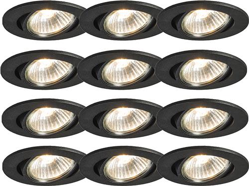 QAZQA cisco - Moderne Inbouwspot - 12 stuks - Ø 8.9 cm - Zwart - Woonkamer | Slaapkamer | Keuken