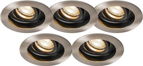 QAZQA rondoo - Moderne Inbouwspot - 5 stuks - Ø 10.4 cm - Staal - Woonkamer | Slaapkamer | Keuken