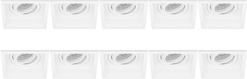 Spot Armatuur 10 Pack - Pragmi Domy Pro - GU10 Inbouwspot - Vierkant - Wit - Aluminium - Verdiept - Kantelbaar - 105mm