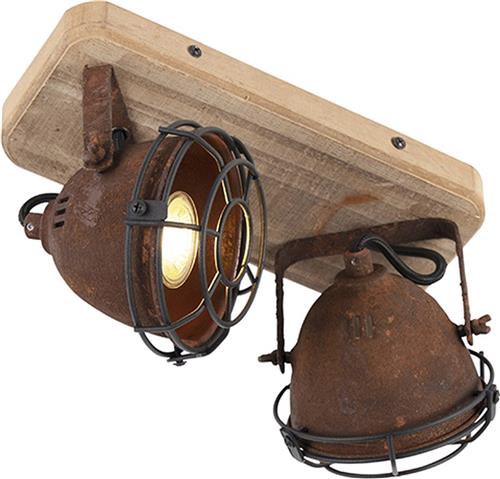 QAZQA gina - Industriele Plafondspot | Spotje | Opbouwspot - 2 lichts - L 290 mm - Roestbruin - Industrieel - Woonkamer | Slaapkamer | Keuken