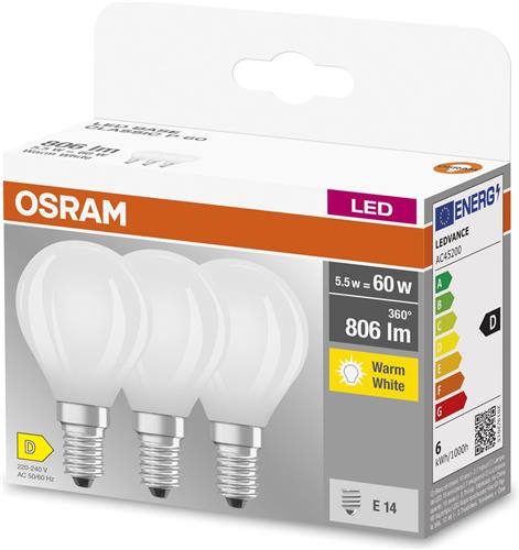 OSRAM Ster Filament Lamp, E14-basis matglas ,Warm wit (27-K), 8-6 Lumen, substituut voor 6-W-verlichtingsmiddel niet-dimbaar, 3-Pak