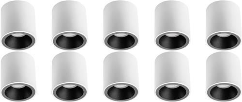 Opbouwspot 10 Pack - Proma Cliron Pro - GU10 Fitting - Opbouw Rond - Mat Wit/Zwart - Aluminium - Verdiept - Ø90mm