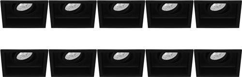 Spot Armatuur 10 Pack - Proma Domy Pro - GU10 Inbouwspot - Vierkant - Zwart - Aluminium - Verdiept - Kantelbaar - 105mm