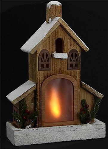 Houten huis Flame 21LED 33cm - Plastic - SILUMEN