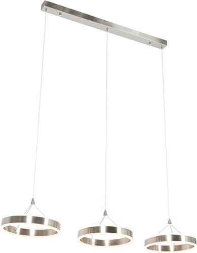 QAZQA lyani - Design LED Hanglamp eettafel voor boven de eettafel | in eetkamer - 3 lichts - L 110 cm - Staal - Woonkamer | Slaapkamer | Keuken