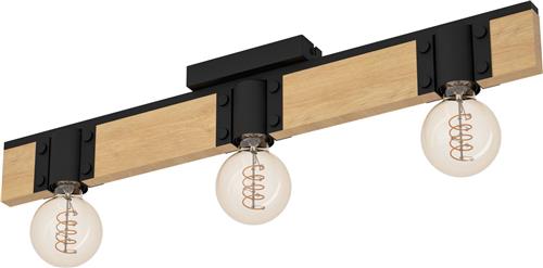 EGLO Bailrigg Plafondlamp - E27 - 65,5 cm - Zwart/Bruin - Hout/Staal