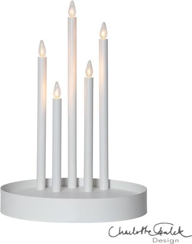 Star Trading kandelaar Deco met dienblad, metaal, wit, 5-vlam, hout, 46cm