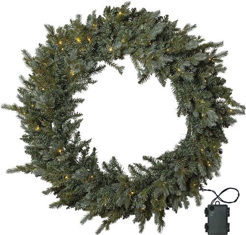 Star Trading Kunstmatige LED Kerstkrans Greyland, groen, timer, voor buiten, warm wit, batterij, 100cm