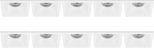 Spot Armatuur 10 Pack - Proma Pollon Pro - GU10 Inbouwspot - Vierkant - Wit - Aluminium - Verdiept - 82mm