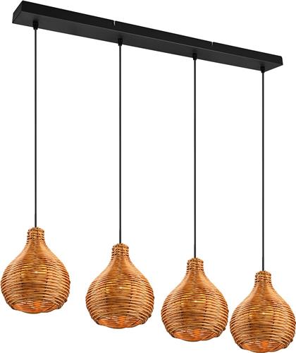 LED Hanglamp - Hangverlichting - Trion Sparko - E14 Fitting - 4-lichts - Rechthoek - Bruin - Hout