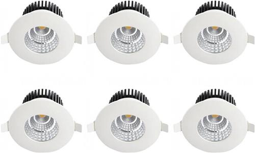 LED Spot 6 Pack - Inbouwspot - Rond 6W - Waterdicht IP65 - Natuurlijk Wit 4200K - Mat Wit Aluminium - Ø90mm
