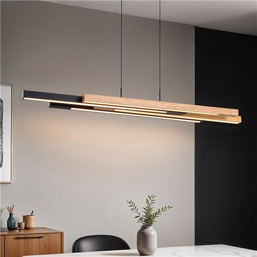 Dimbare design hanglamp zwart met licht hout - Liana