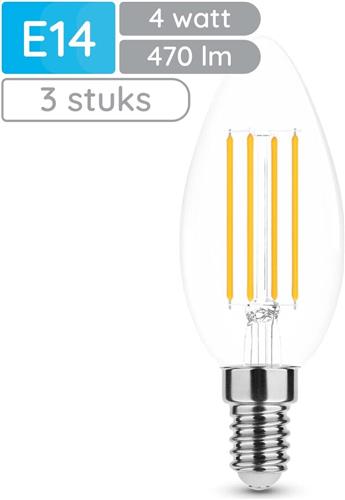 Modee E14 LED Lamp 4W - 470lm - 2700K - Warm Wit - LED Filament Kaarslamp B35 - Vervangt 40W Halogeen Gloeilamp - 3 stuks