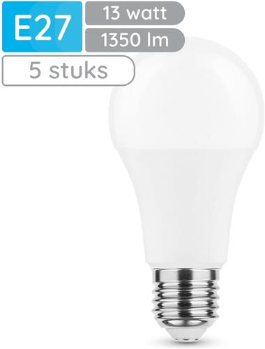 Modee E27 LED Lamp 13W - 1350lm - 2700K - Warm Wit - LED Globe A60 - Vervangt 91W Halogeen Gloeilamp - 5 stuks