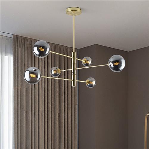 Plafondlamp Sest goud met smoke glas, 6-lichts
