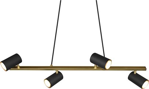 LED Hanglamp - Trion Milona - GU10 Fitting - 4-lichts - Rond - Mat Zwart/Goud - Aluminium