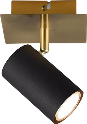 LED Wandspot - Torna Milona - GU10 Fitting - 1-lichts - Rond - Mat Zwart/Goud - Aluminium