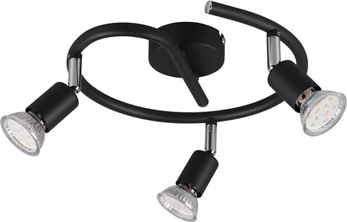 LED Plafondspot - Torna Pamo - GU10 Fitting - 3-lichts - Rond - Mat Zwart - Aluminium