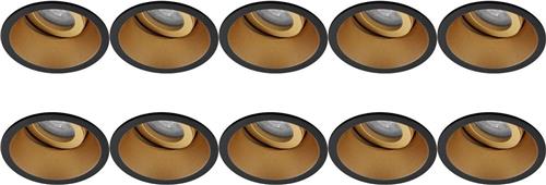 Spot Armatuur 10 Pack - Pragmi Zano Pro - GU10 Inbouwspot - Rond - Zwart/Goud - Aluminium - Kantelbaar - Ø93mm