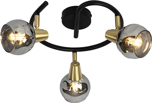 QAZQA vidro - Art Deco Plafondlamp - 3 lichts - Ø 44.5 cm - Zwart Goud - Woonkamer | Slaapkamer | Keuken