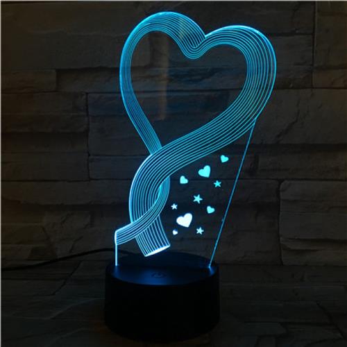 3D Led Lamp Met Gravering - RGB 7 Kleuren - Hart