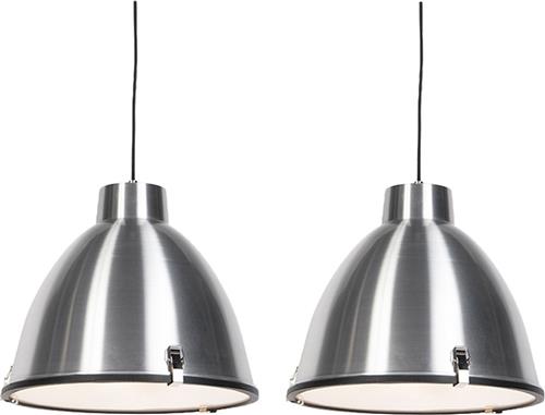 QAZQA anteros - Industriele Hanglamp - 2 stuks - Ø 380 mm - Staal - Industrieel - Woonkamer | Slaapkamer | Keuken