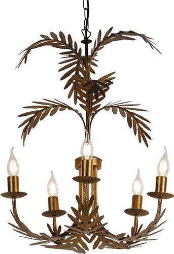 QAZQA botanica - Landelijke Kroonluchter - 5 lichts - Ø 50 cm - Goud/messing - Woonkamer | Slaapkamer