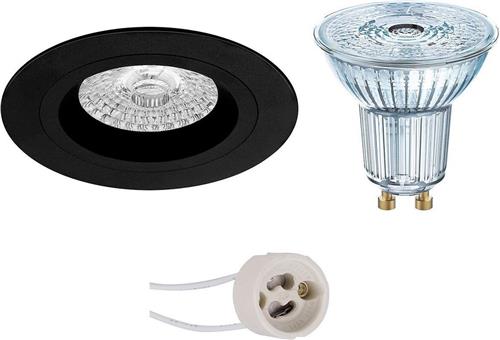 LED Spot Set - OSRAM Parathom PAR16 930 36D - Pragmi Rodos Pro - GU10 Fitting - Dimbaar - Inbouw Rond - Mat Zwart - 3.7W - Warm Wit 3000K - Ø93mm