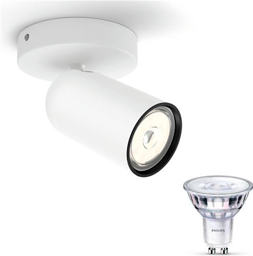 Philips Pongee Opbouwspot (Wit) - Warmwit Licht - Wandspot of Plafondspot met 1 Lichtpunt - GU10 - SceneSwitch - Eenvoudig Dimbaar met Je Klassieke Schakelaar