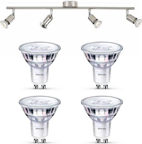 Philips Limbali Opbouwspot (Mat Chroom) - Warmwit Licht - Plafondspot met 4 Lichtpunten - GU10 - SceneSwitch - Eenvoudig Dimbaar met Je Klassieke Schakelaar
