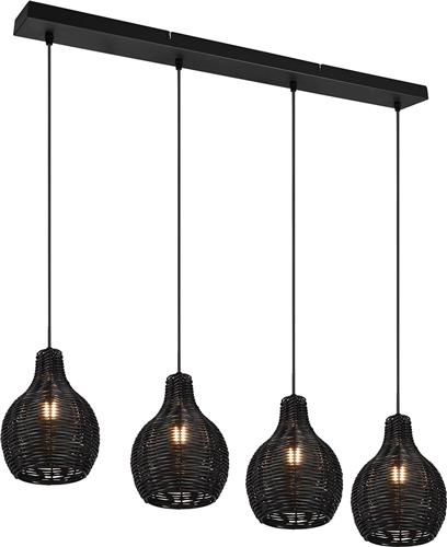 LED Hanglamp - Hangverlichting - Torna Sparko - E14 Fitting - 4-lichts - Rechthoek - Zwart - Hout