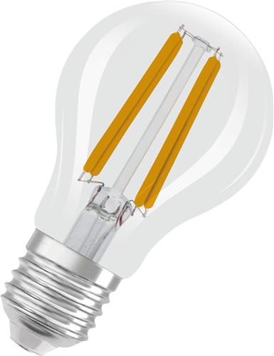 OSRAM Energy Class LED-lamp in klassieke gloeilampvorm, 3,8 W / 806 lm, EEK A, warm wit licht (2700 K), CRI 80, gemaakt van helder gekleurd loodvrij glas, E27 fitting, IP20, 60 mm diameter, dimbaar .